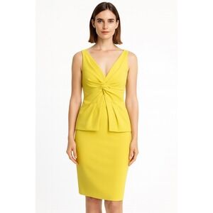 Lela‎ Rose Knot Front Peplum Sleeveless Sheath Dress Yellow Size 2